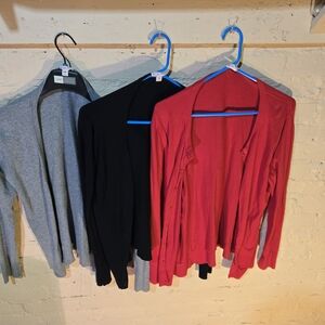 LOT of 3-Merona Women's M Black, black RED And Grey Cardigan/sweater Button Open
